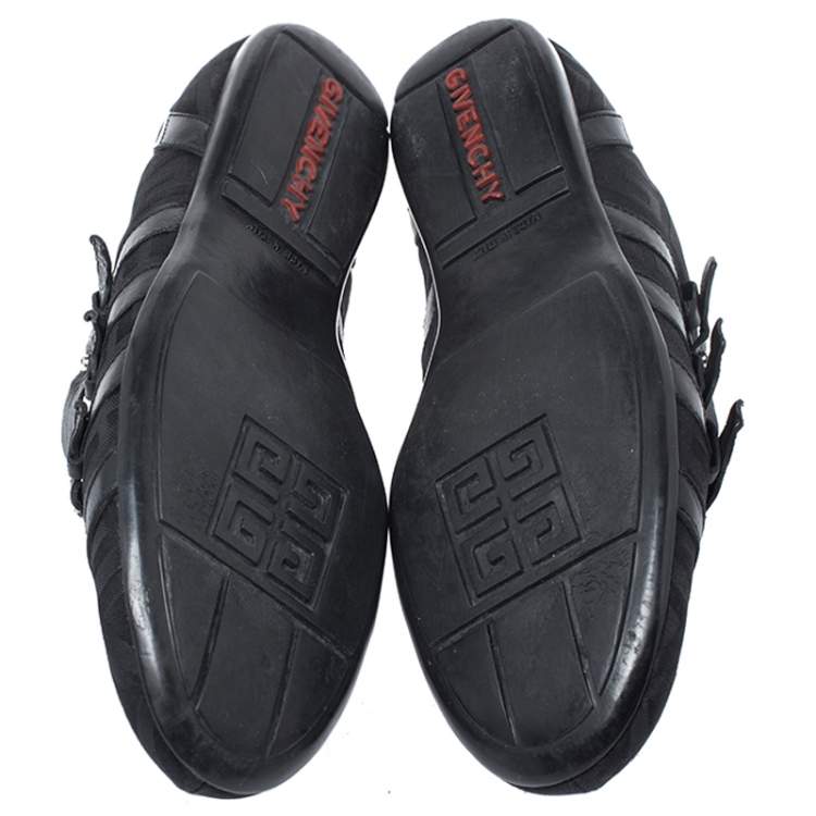 Pre Owned Givenchy Black Fabric and Leather Buckle Low Top Sneakers Size 38.5
