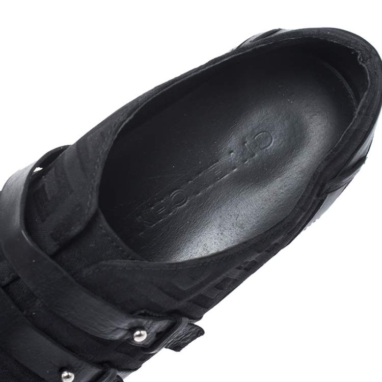 Pre Owned Givenchy Black Fabric and Leather Buckle Low Top Sneakers Size 38.5