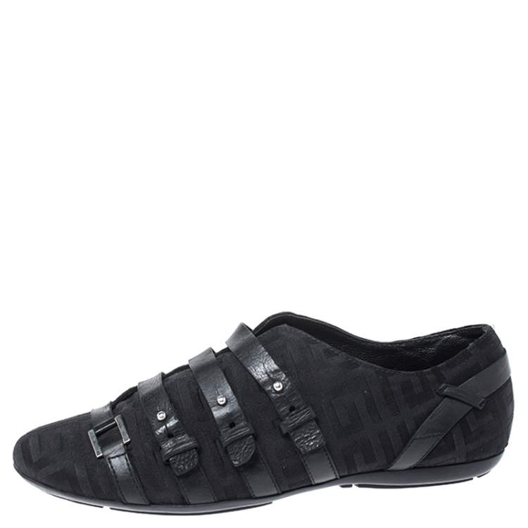 Pre Owned Givenchy Black Fabric and Leather Buckle Low Top Sneakers Size 38.5
