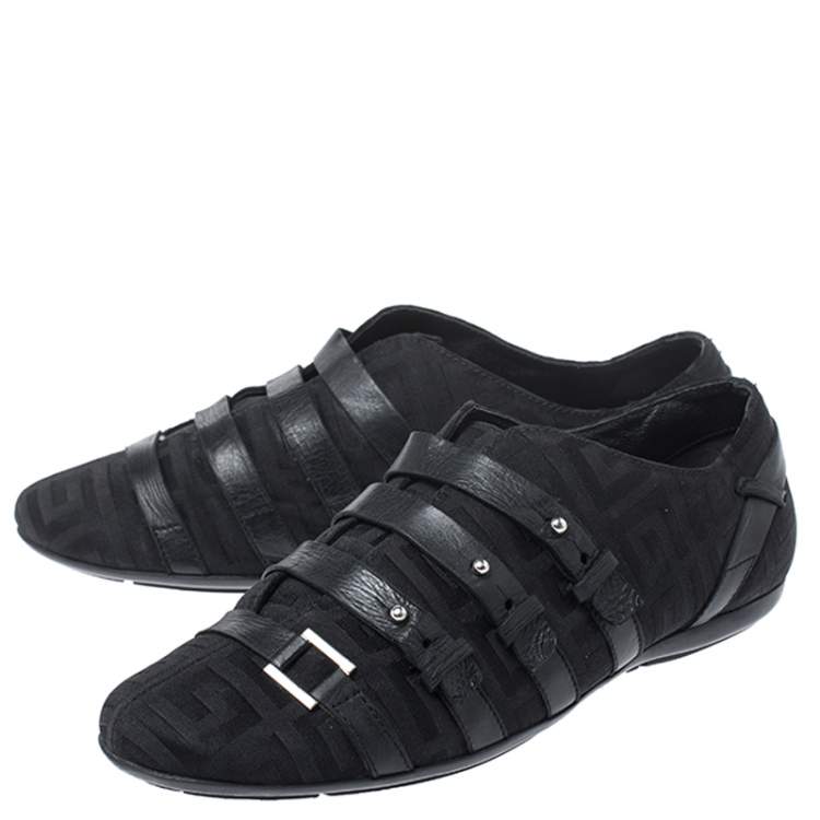 Pre Owned Givenchy Black Fabric and Leather Buckle Low Top Sneakers Size 38.5