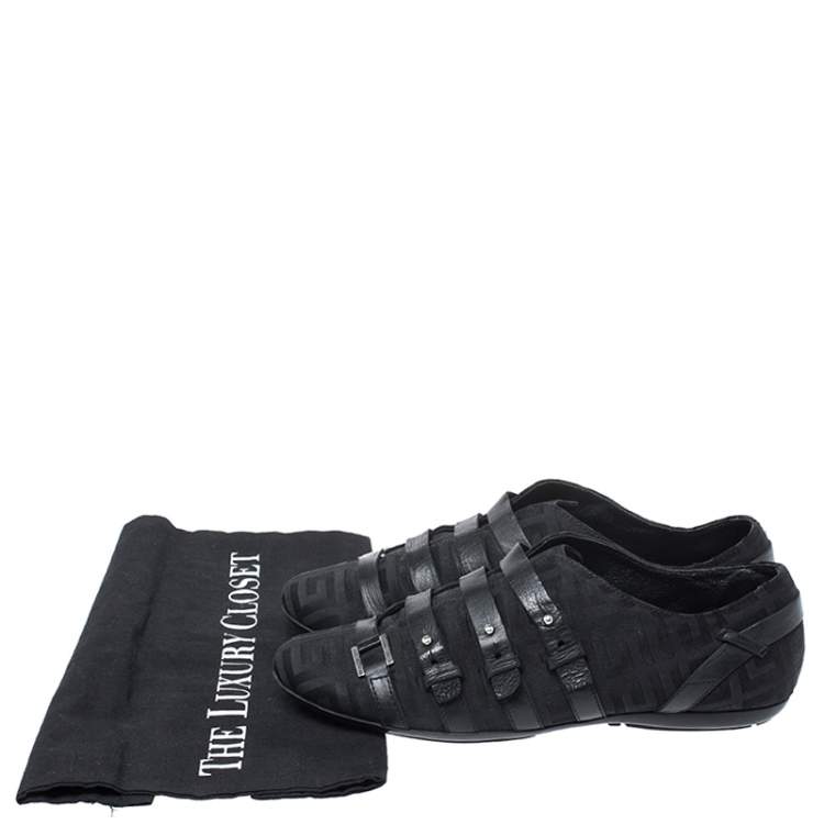 Pre Owned Givenchy Black Fabric and Leather Buckle Low Top Sneakers Size 38.5