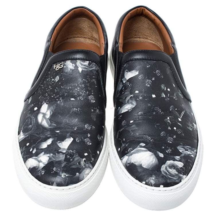 Pre Owned Givenchy Black Floral Print Leather Skate Slip On Sneakers Size 40