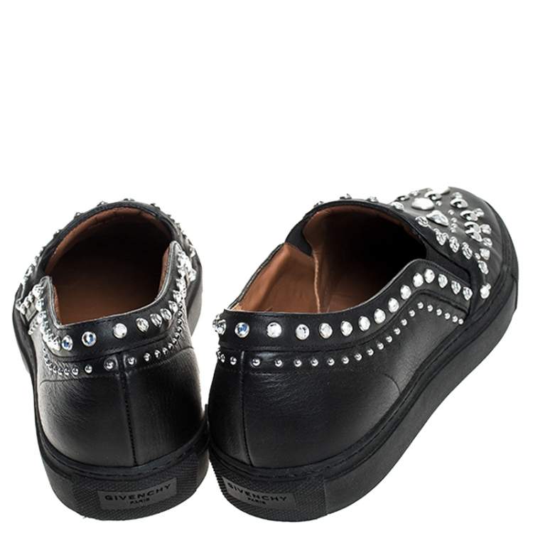 Pre Owned Givenchy Black Leather Studded Slip On Sneakers Size 40