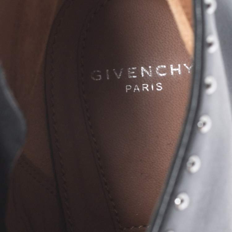 Pre Owned Givenchy Black Studded Leather Pointed Toe Ankle Boots Size 36.5