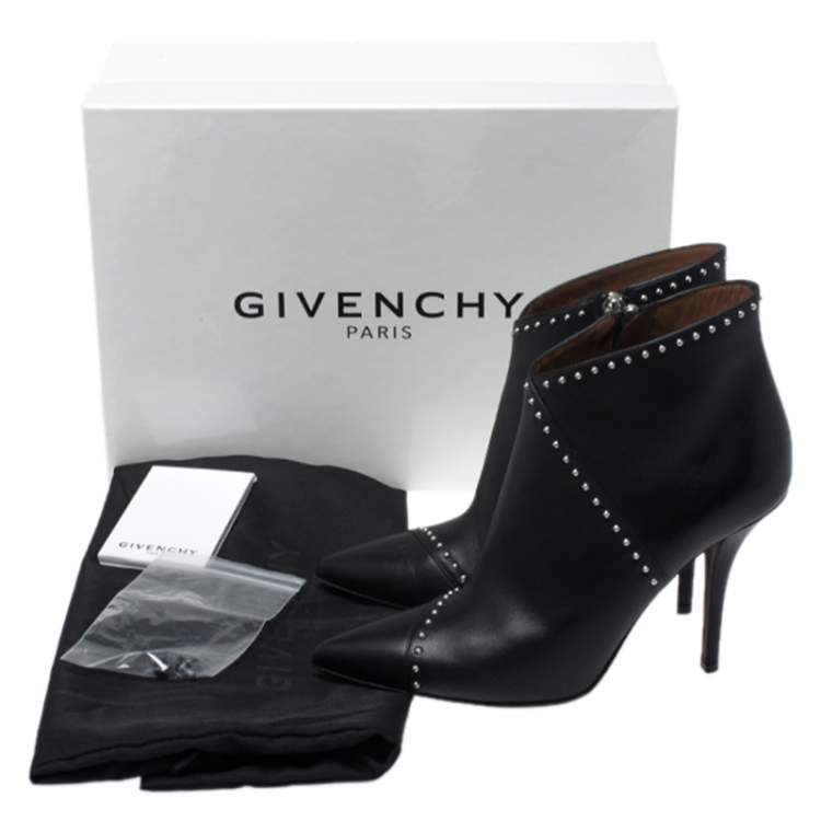 Pre Owned Givenchy Black Studded Leather Pointed Toe Ankle Boots Size 36.5