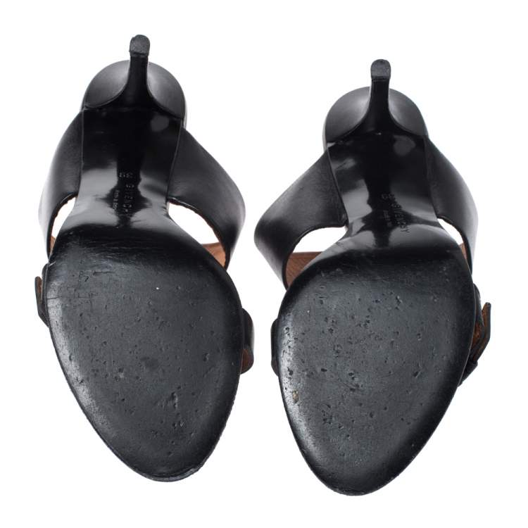 Pre Owned  Givenchy Black Leather Obsedia Buckle Detail Slides Size 39