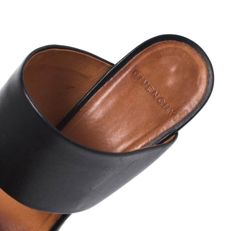 Pre Owned  Givenchy Black Leather Obsedia Buckle Detail Slides Size 39