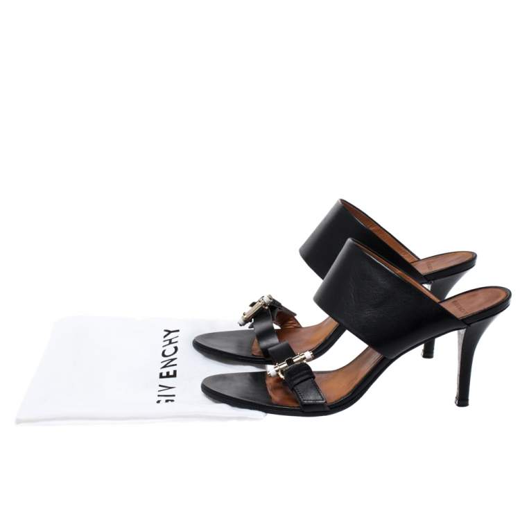 Pre Owned  Givenchy Black Leather Obsedia Buckle Detail Slides Size 39