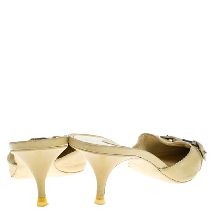Pre Owned Givenchy Yellow Leather Pointed Toe Mules Size 38