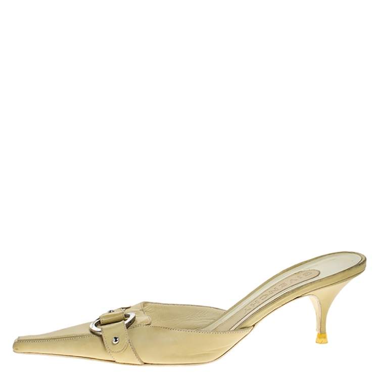 Pre Owned Givenchy Yellow Leather Pointed Toe Mules Size 38
