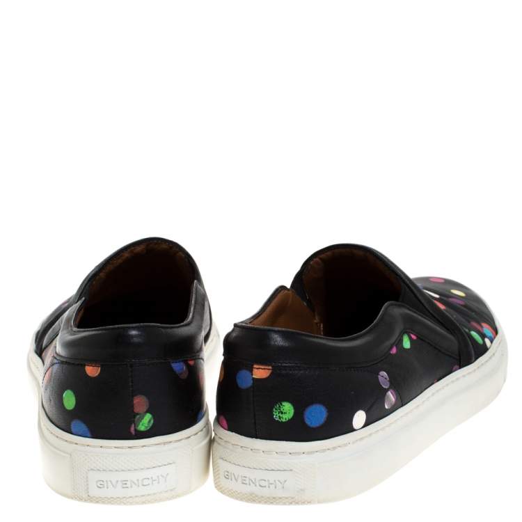 Pre Owned Givenchy Black Leather Confetti Slip On Sneakers Size 37