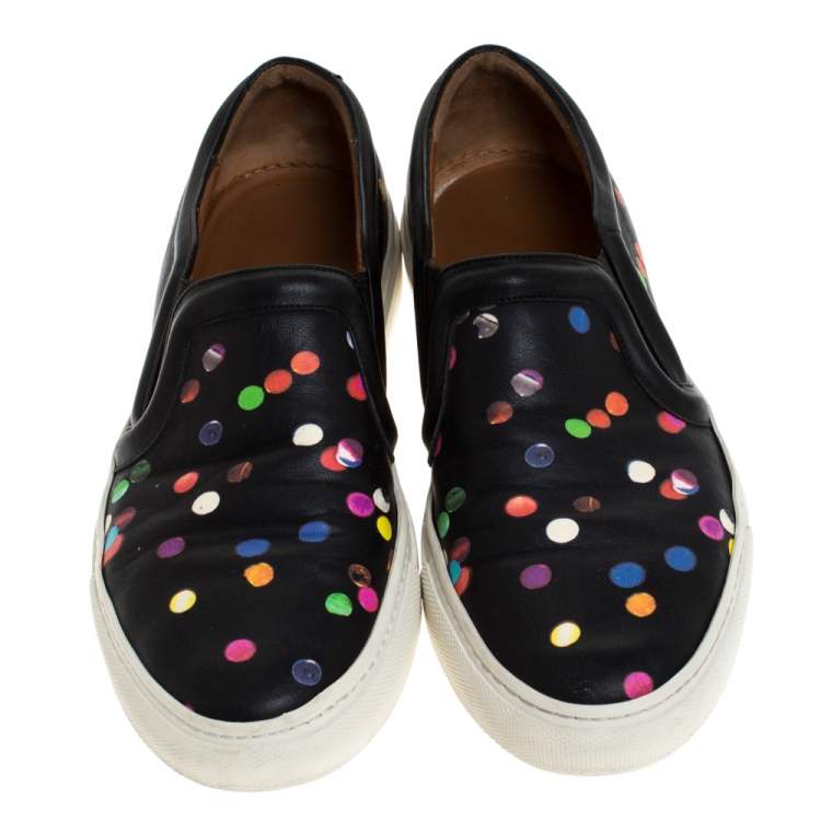 Pre Owned Givenchy Black Leather Confetti Slip On Sneakers Size 37