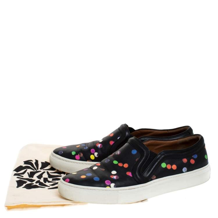 Pre Owned Givenchy Black Leather Confetti Slip On Sneakers Size 37