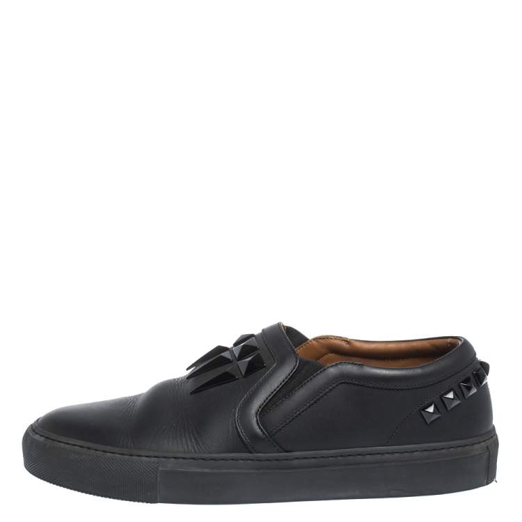 Pre Owned Givenchy Black Leather Studded Slip On Sneakers Size 40