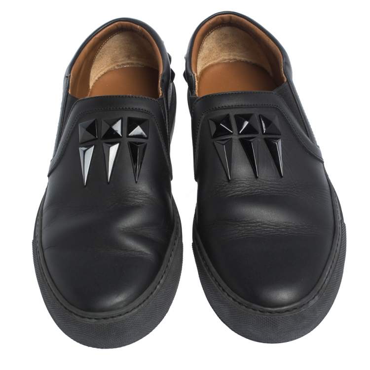 Pre Owned Givenchy Black Leather Studded Slip On Sneakers Size 40