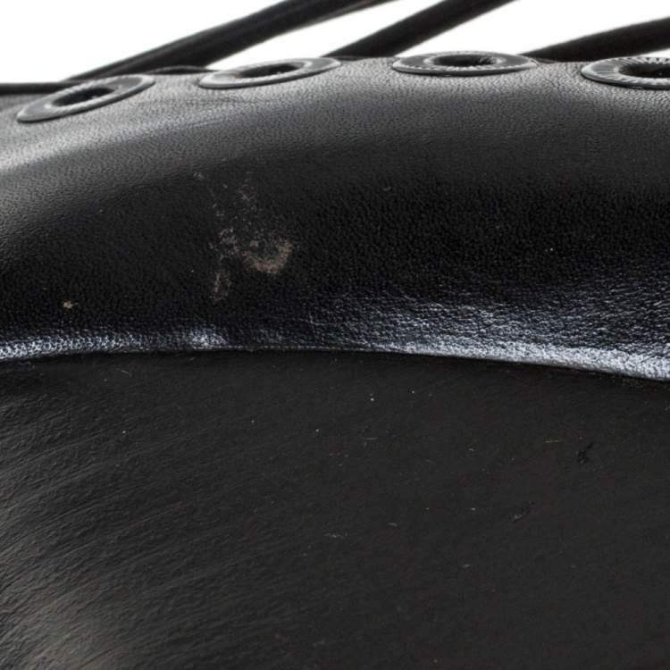 Pre Owned Givenchy Black Leather Strappy Ria Wedge Sandals Size 39