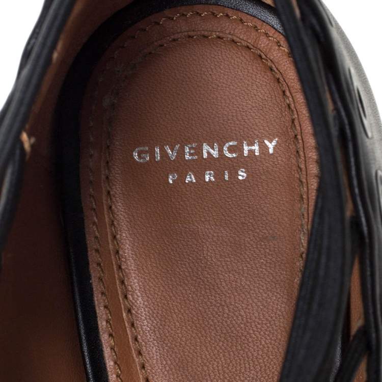 Pre Owned Givenchy Black Leather Strappy Ria Wedge Sandals Size 39
