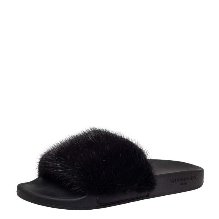 Givenchy Black Mink Fur Pool Slide Sandals Size 40 Givenchy | TLC