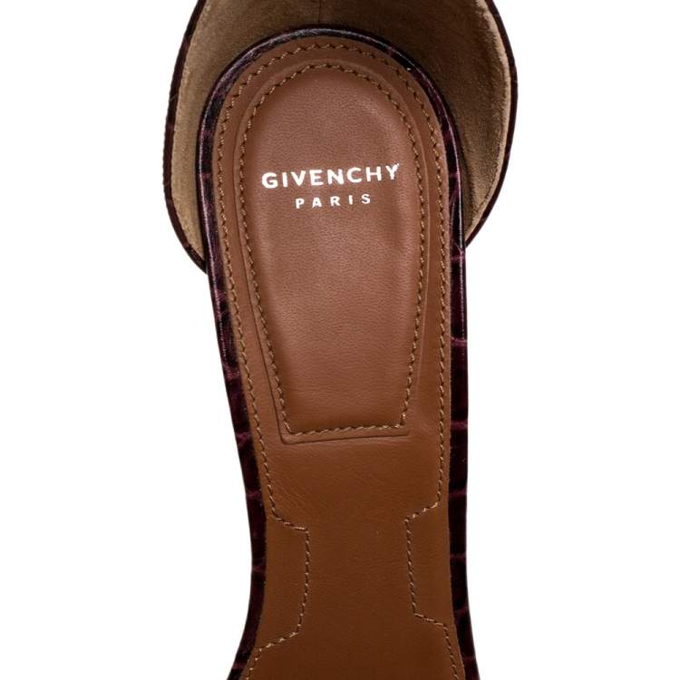 Pre Owned Givenchy Burgundy Croc Embossed Leather Kali Ankle Strap Sandals Size 39