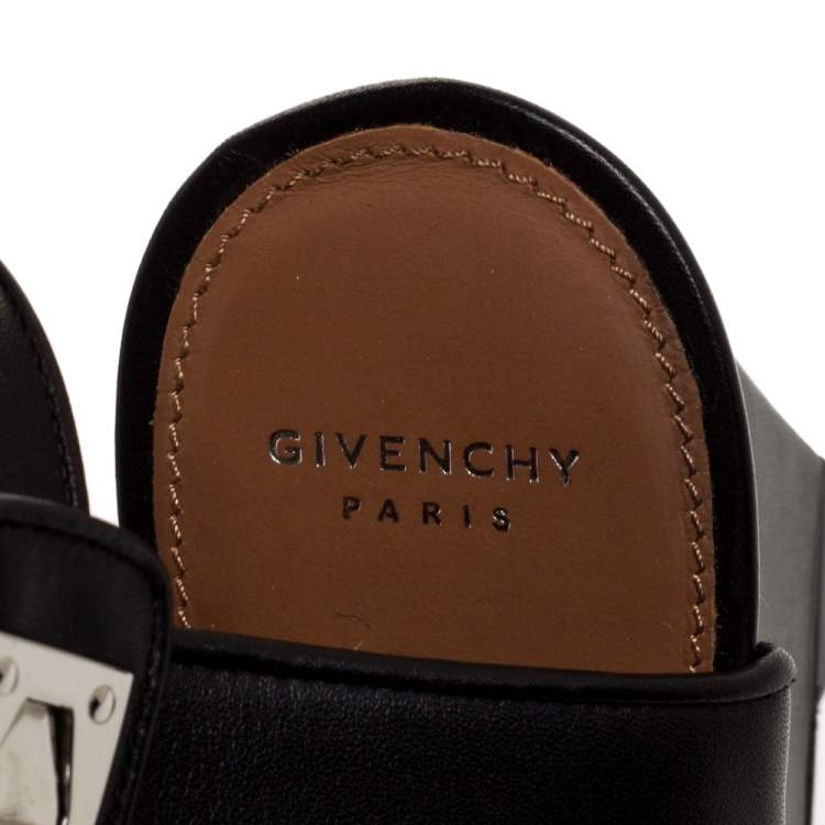 Pre Owned Givenchy Black Leather Shark Lock Wedge Sandals Size 40
