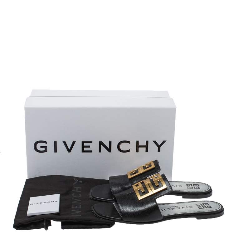 Pre Owned Givenchy Black Leather 4G Flat Slides Size 40