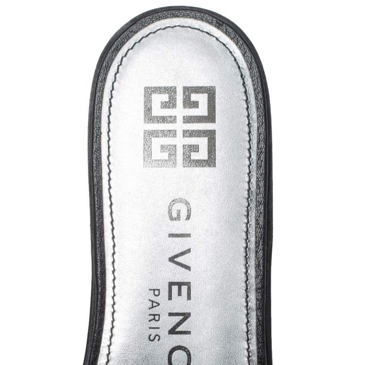 Pre Owned Givenchy Black Leather 4G Flat Slides Size 40
