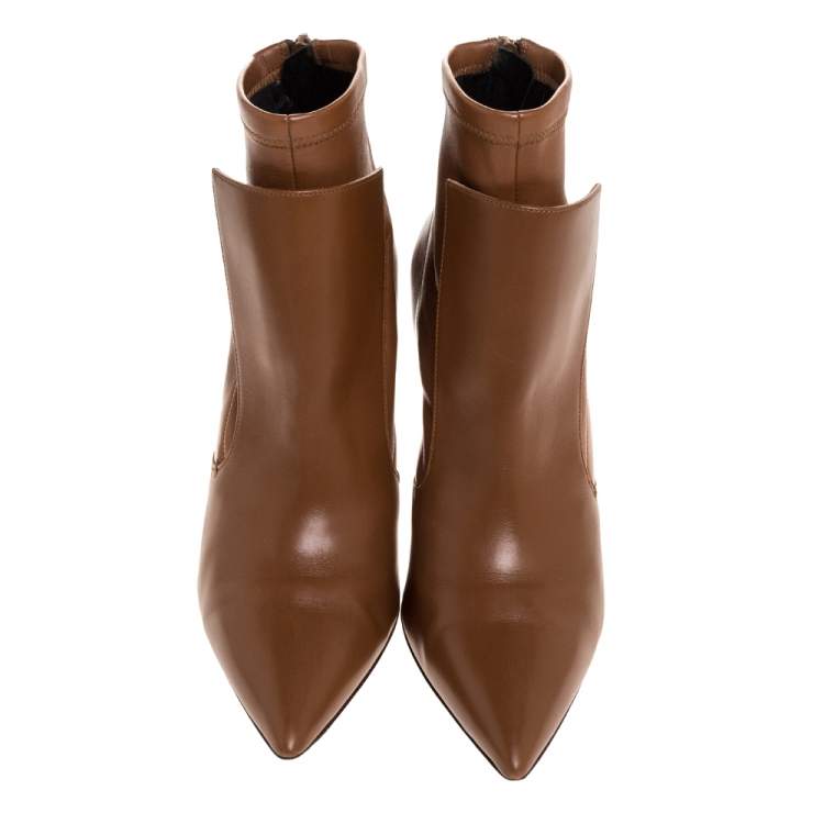 مملوكة مسبقًا Givenchy Brown High Vamp Stretch Leather Kali Ankle Boots Size 39
