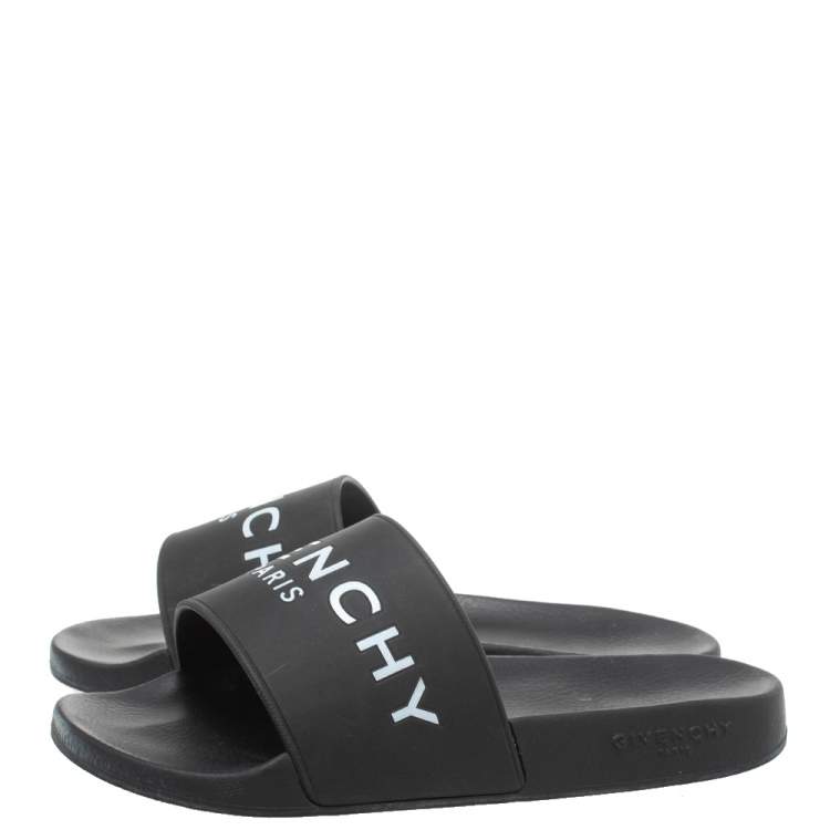 Pre Owned Givenchy Black Rubber Logo Pool Slides Size 37
