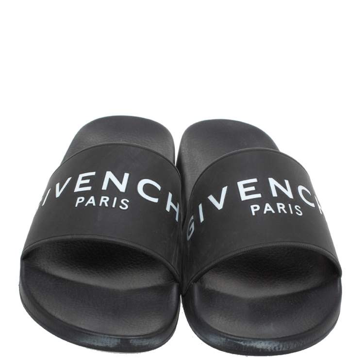 Pre Owned Givenchy Black Rubber Logo Pool Slides Size 37
