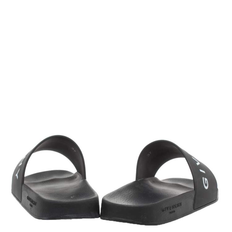 Pre Owned Givenchy Black Rubber Logo Pool Slides Size 37