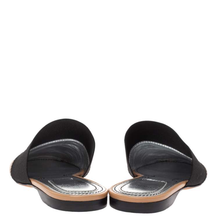 Pre Owned Givenchy Beige Leather And Elastic Bedford Logo Mules Flat Size 35