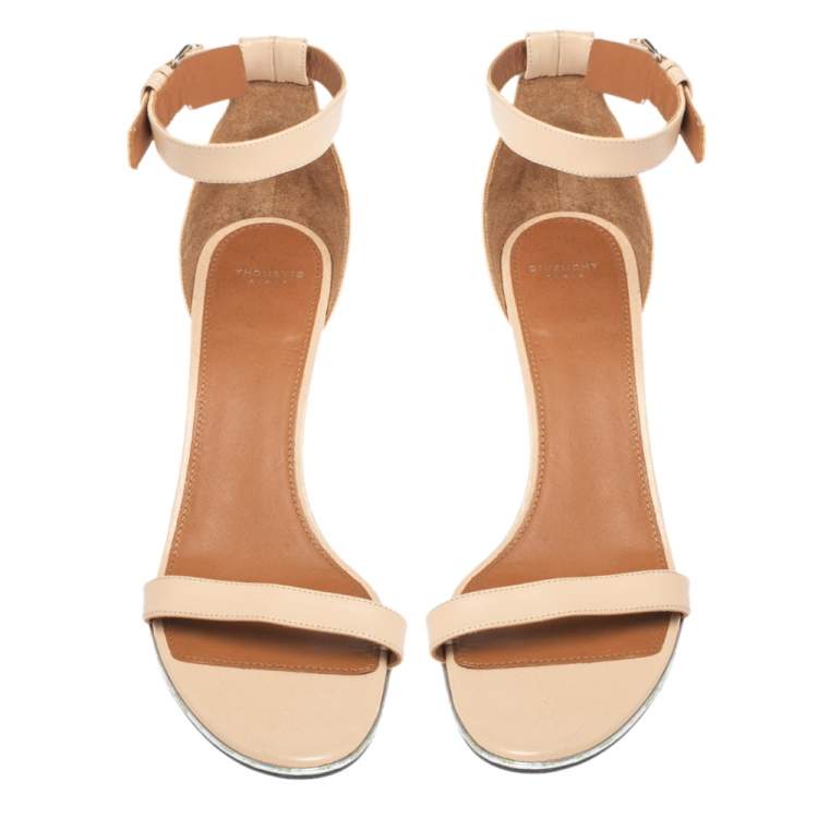 Pre Owned Givenchy Beige Leather Ankle Strap Sandals Size 39