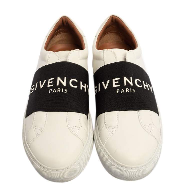 Pre Owned Givenchy White/Black Leather Urban Street Logo Slip On Sneakers Size 38