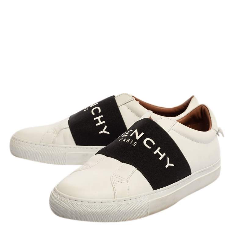 Pre Owned Givenchy White/Black Leather Urban Street Logo Slip On Sneakers Size 38
