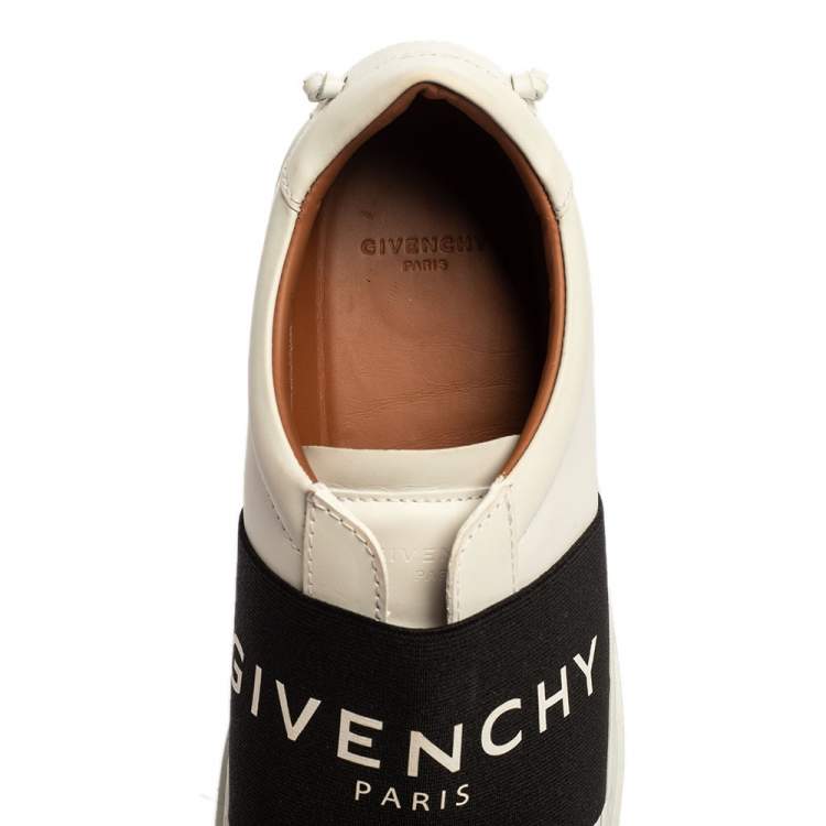 Pre Owned Givenchy White/Black Leather Urban Street Logo Slip On Sneakers Size 38