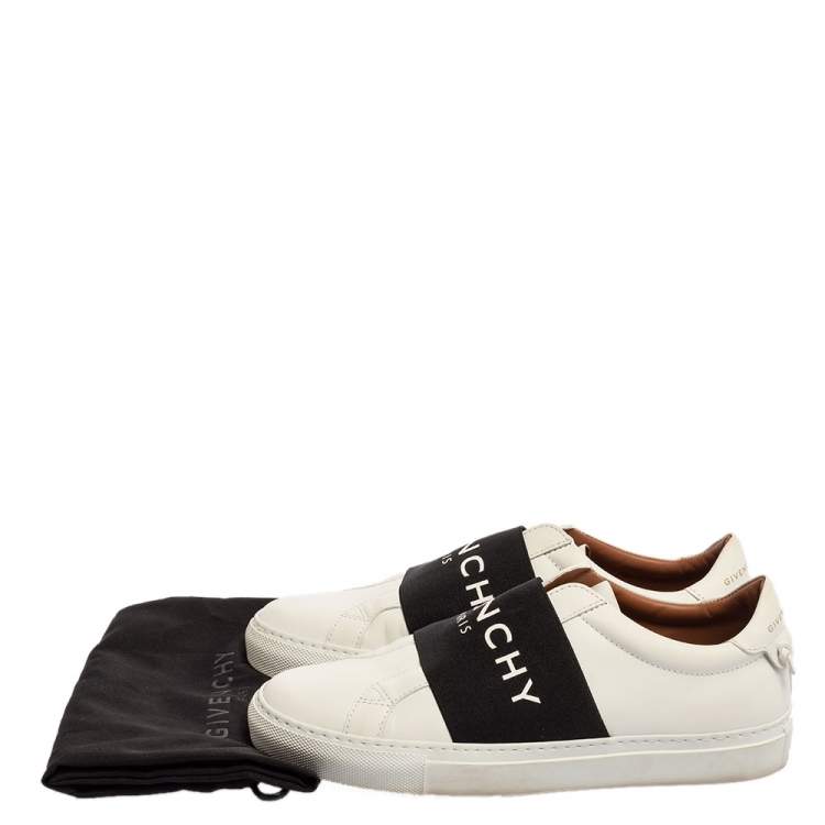 Pre Owned Givenchy White/Black Leather Urban Street Logo Slip On Sneakers Size 38