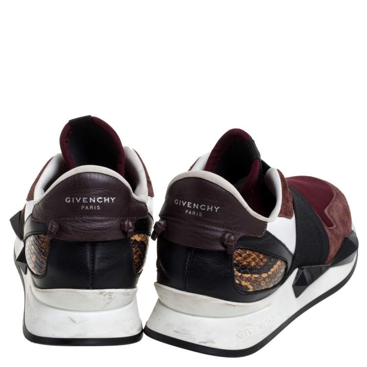 Pre Owned Givenchy Burgundy/Black Suede Leather And Stretch Fabric Active Low Top Sneakers Size 37