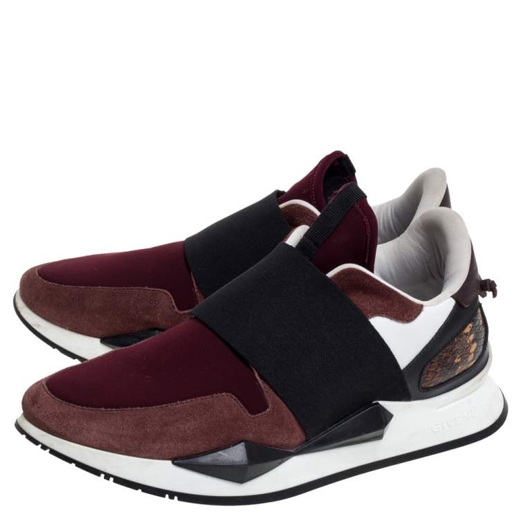 Pre Owned Givenchy Burgundy/Black Suede Leather And Stretch Fabric Active Low Top Sneakers Size 37