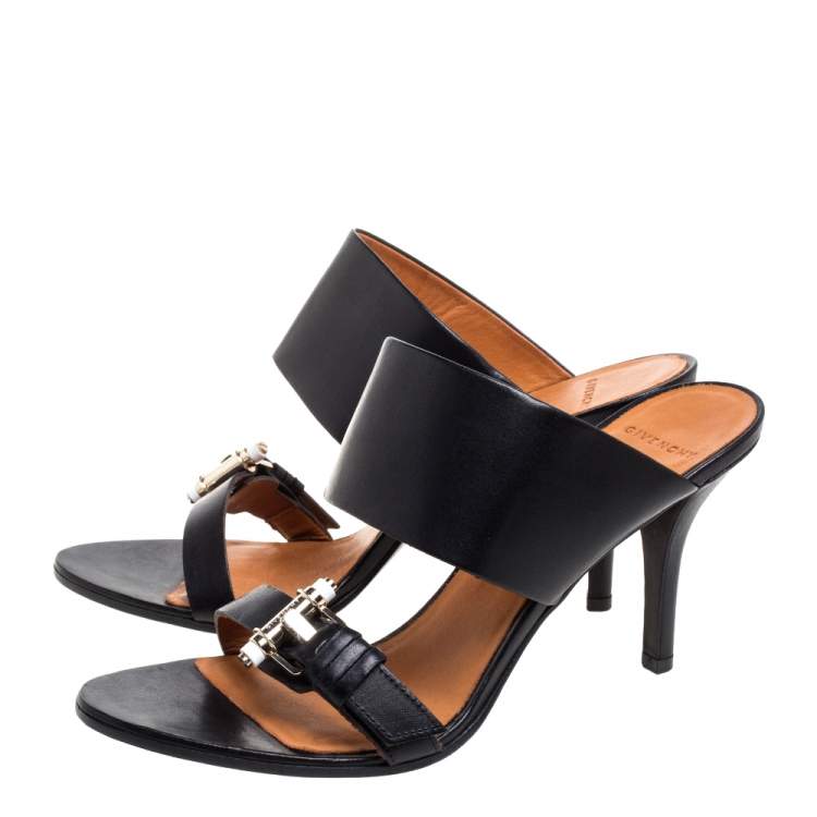 Pre Owned Givenchy Black Leather Obsedia Buckle Detail Sandals Size 39.5