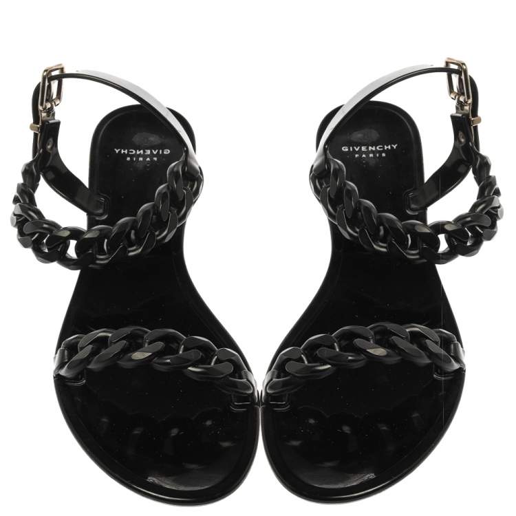 Pre Owned Givenchy Black Jelly Chain Flat Sandals Size 38