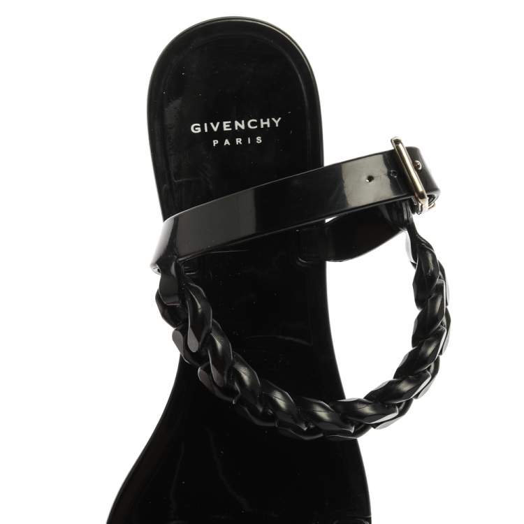 Pre Owned Givenchy Black Jelly Chain Flat Sandals Size 38