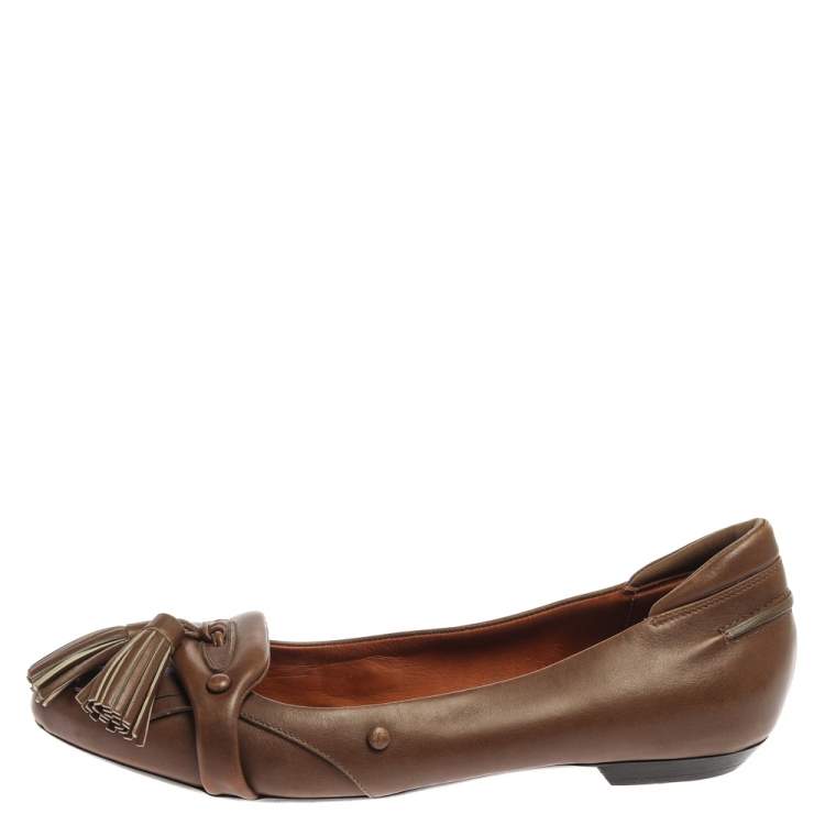 Pre Owned Givenchy Brown Leather Tassel Loafers Size 37.5