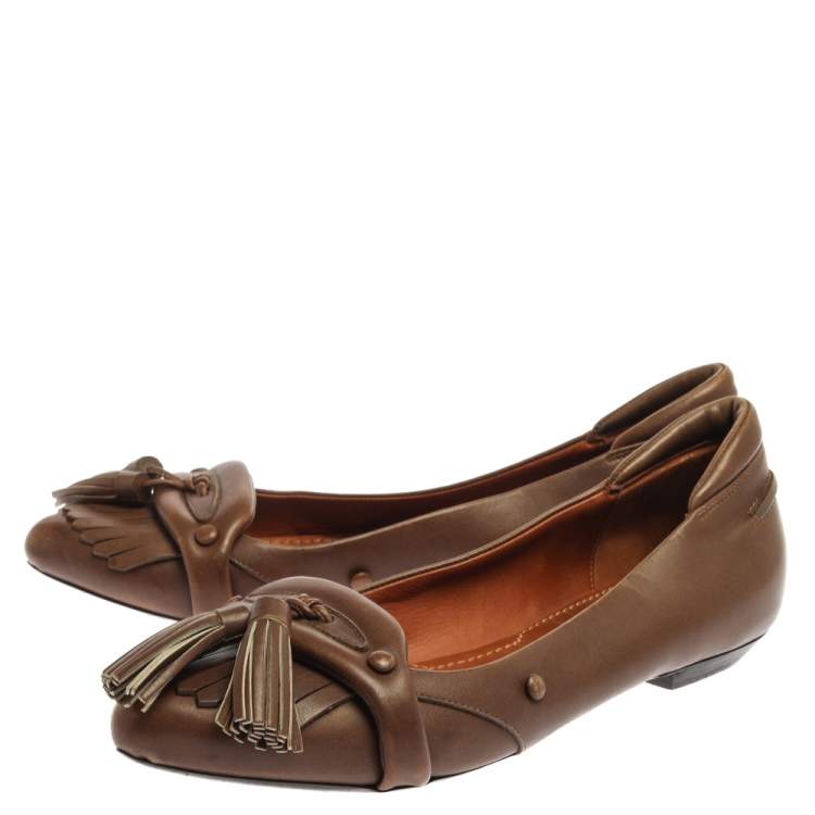Pre Owned Givenchy Brown Leather Tassel Loafers Size 37.5