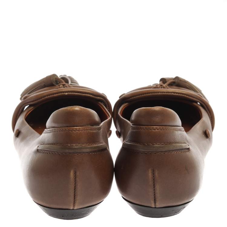 Pre Owned Givenchy Brown Leather Tassel Loafers Size 37.5