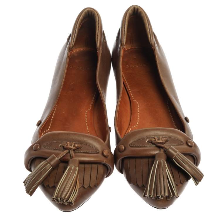 Pre Owned Givenchy Brown Leather Tassel Loafers Size 37.5