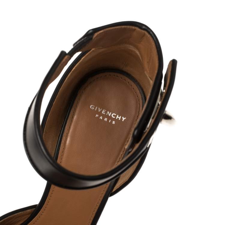 Pre Owned Givenchy Black Leather Shark Tooth Ankle Strap Sandals Size 40