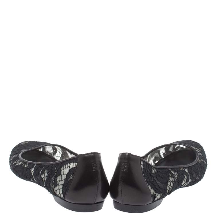 Pre Owned Givenchy Black Mesh And Lace Ballet  Flats Size 36.5