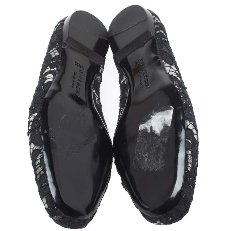 Pre Owned Givenchy Black Mesh And Lace Ballet  Flats Size 36.5