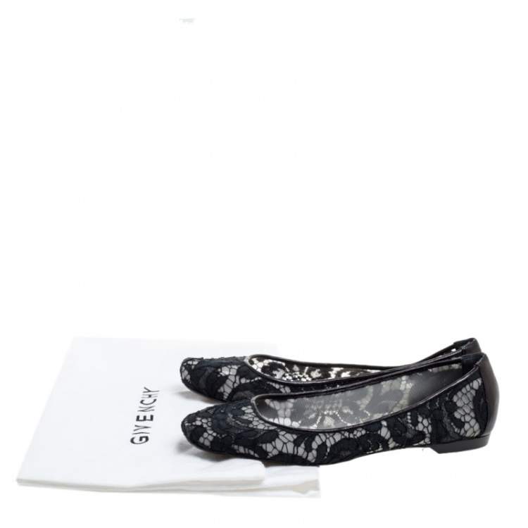 Pre Owned Givenchy Black Mesh And Lace Ballet  Flats Size 36.5
