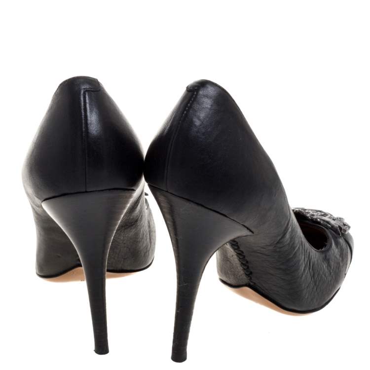 Pre Owned Givenchy Black Leather Embellished Square Toe Pumps Size 38